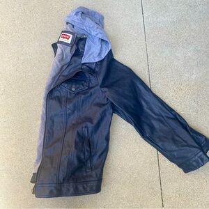 Levi's Men's Dark Blue Hooded Trucker Faux Leather Jacket -Size XL- Levi Jacket